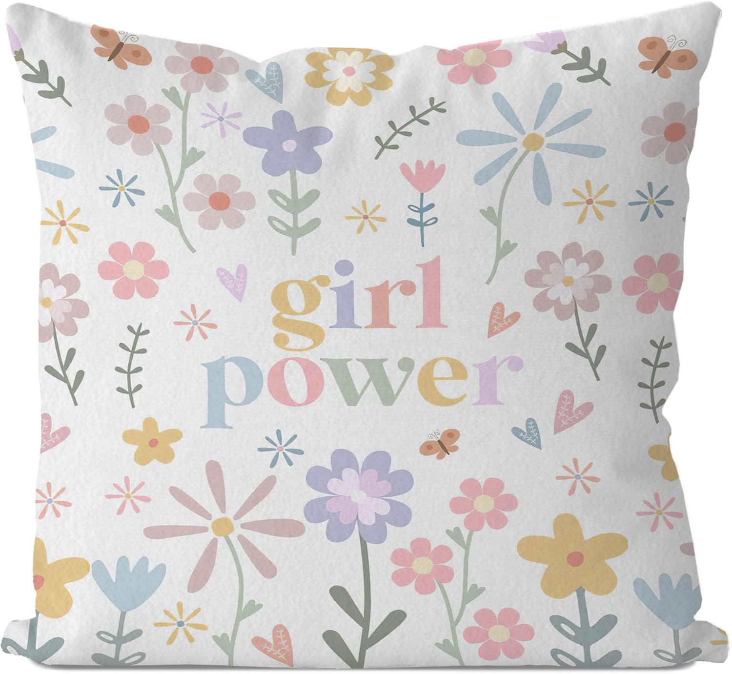 Funda de almohada inspiradora floral bohemia de 18 x 18 pulgadas, funda de almohada positiva para niña, decoración de habitación de niña, funda de