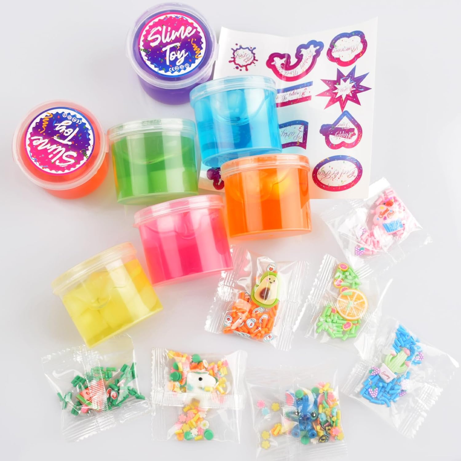Paquete de 7 unidades de slime transparente con cubos de gelatina, sandía, aguacate, limón, rosa, azul, limo transparente, juego de limo de cristal