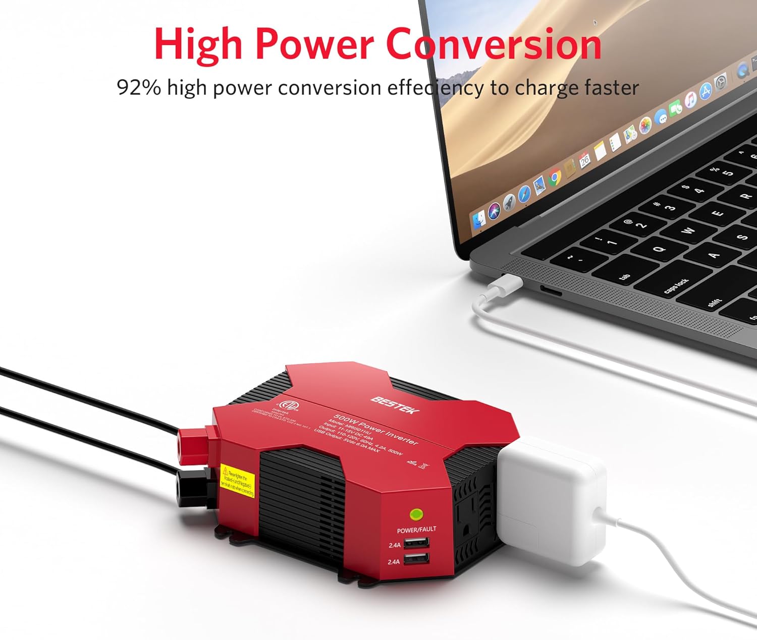 BESTEK Inversor de corriente para automóvil de 500 W, CC 12 V a CA, 110 V, adaptador de enchufe de automóvil, convertidor de corriente con 4 puertos
