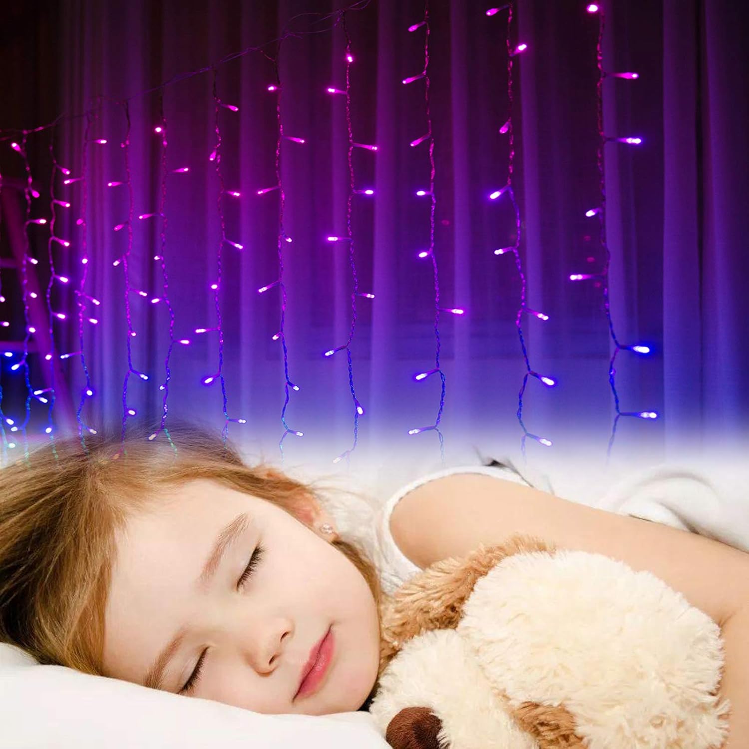Bolylight Luces de cortina para dormitorio con 8 modos de destello, decoración de habitación de niñas, tira de luces degradadas, luces de pared