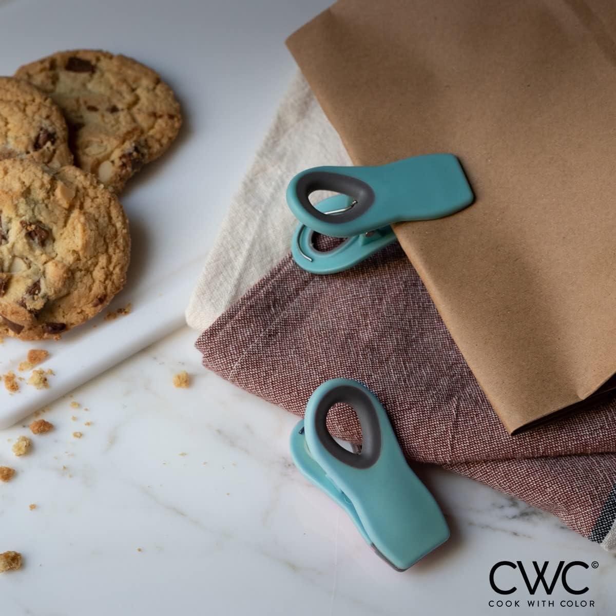 Cook with Color – Clips imantados para bolsas de cocina, de comida, de patatas fritas con cierre hermético 5 unidades (color aguamarina)
