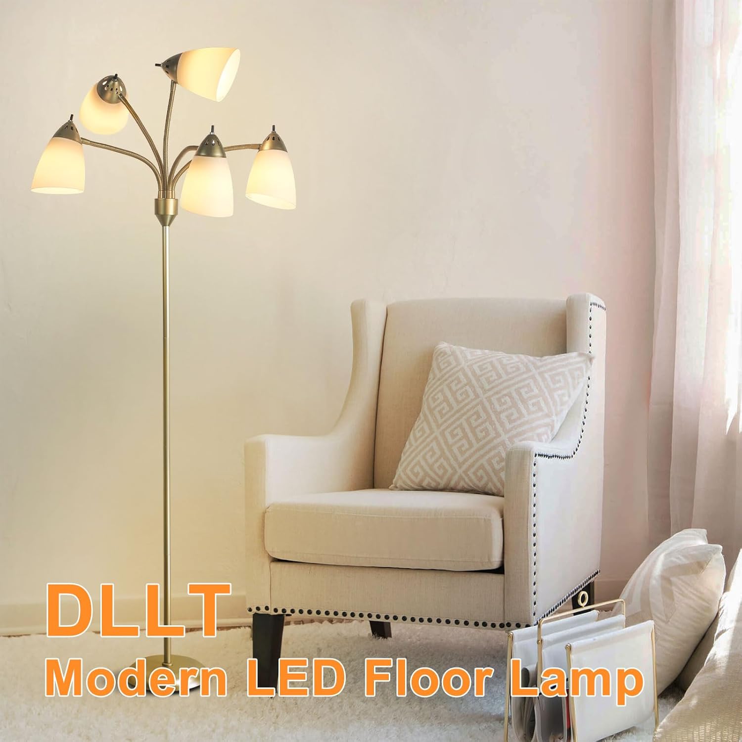 DLLT Medusa – Lámpara de pie con múltiples cabezales, moderna lámpara LED de pie con 5 pantallas blancas y 5 coloridas pantallas, luz de pie de