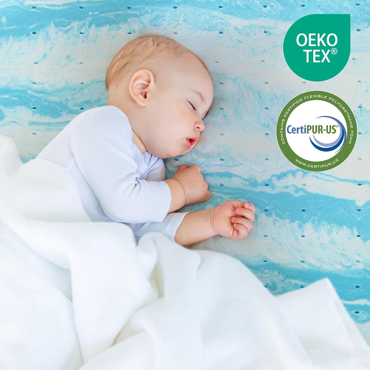 Cubrecolchón de espuma viscoelástica de gel de 2 pulgadas para cama de tamaño individual, certificado CertiPUR-US, color azul