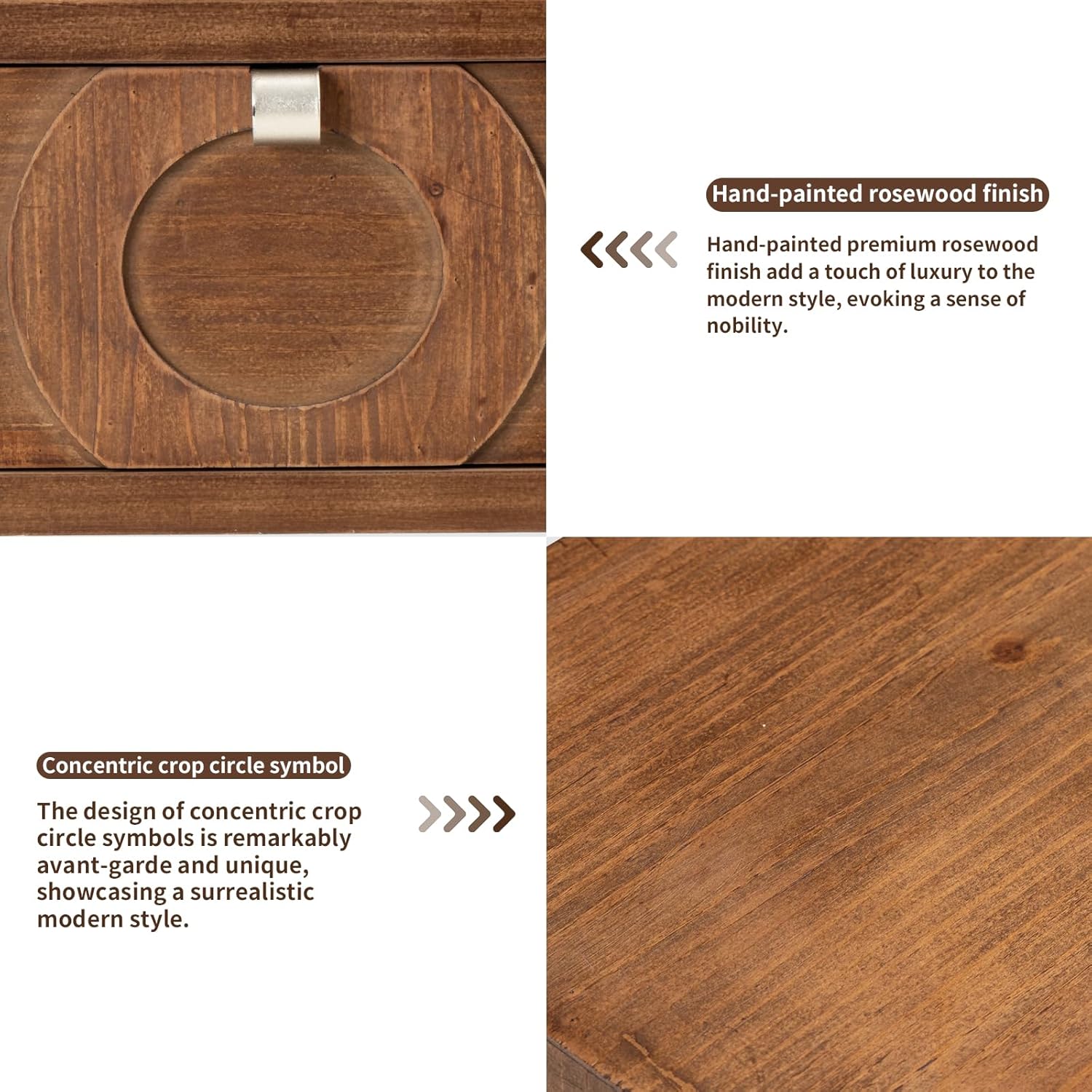 HOMPUS Mesa auxiliar de 3 cajones con acabado de grano de madera, para sala de estar y dormitorio