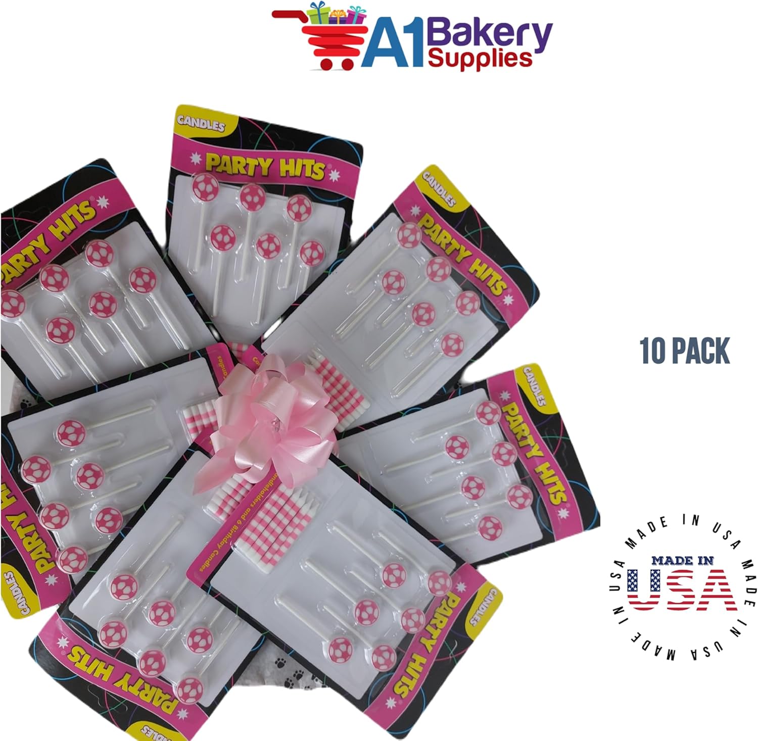 A1BakerySupplies – Decoración para tartas de fútbol (velas de balón de fútbol rosa)