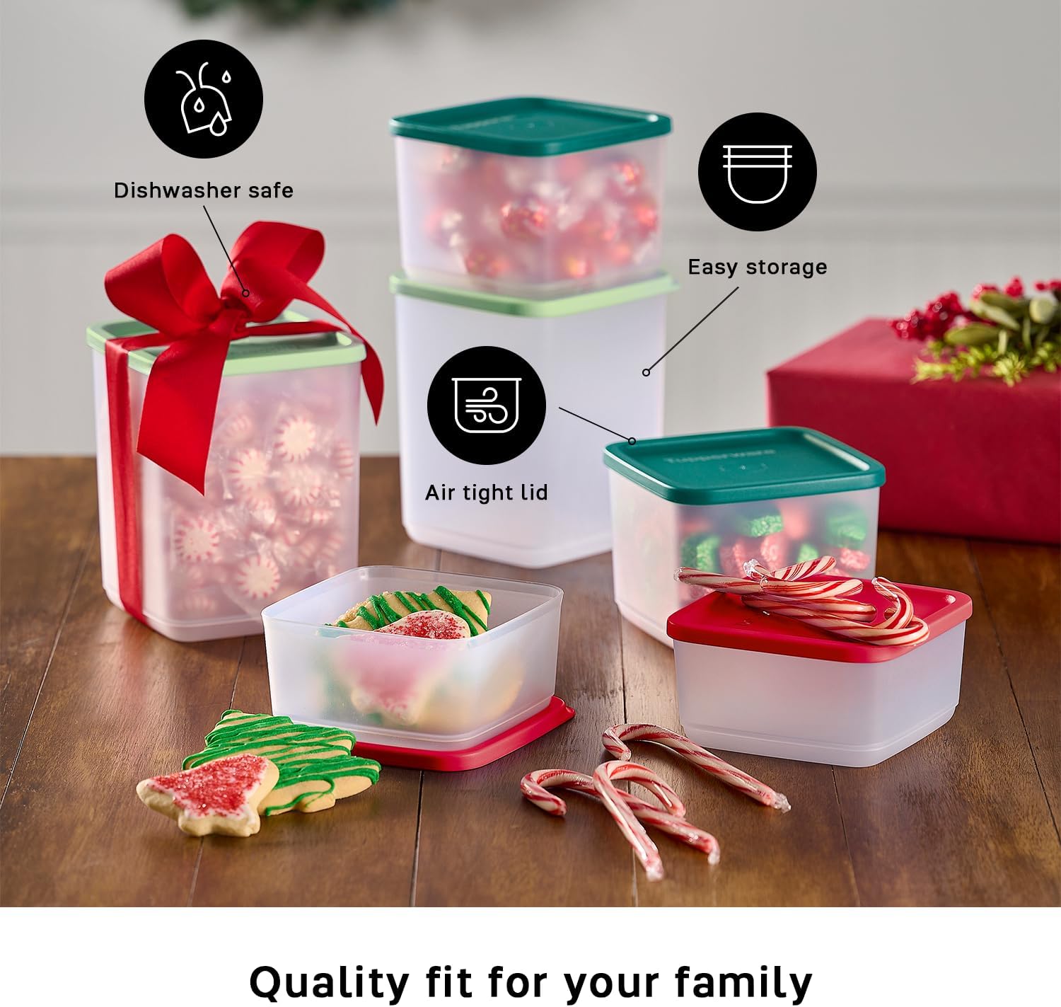 Tupperware Juego de almacenamiento cuadrado apilable, apto para lavavajillas y sin bisfenol A (BPA), (6 recipientes transparentes + 6 tapas de