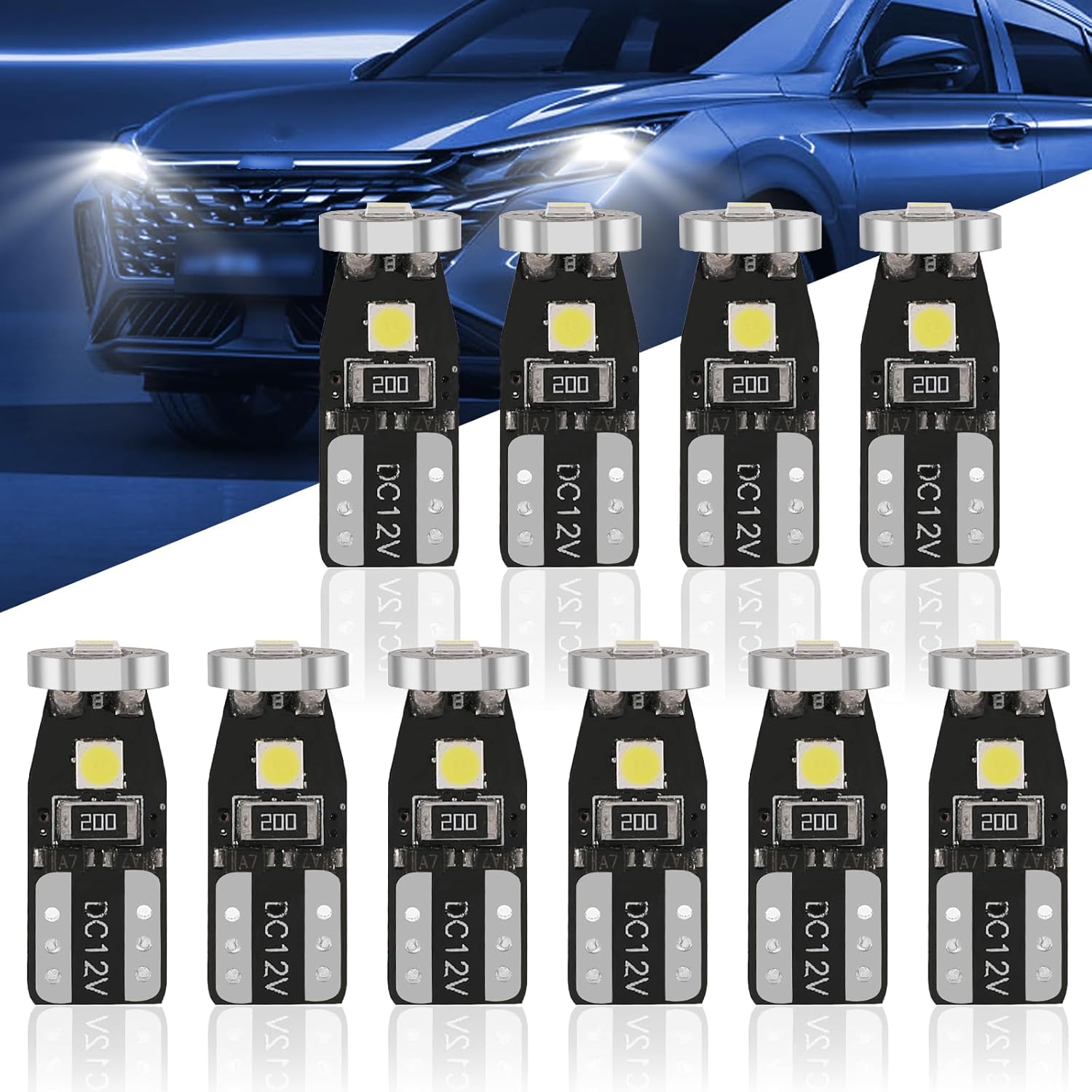 ZKFAR 10 bombillas LED para automóvil, T10-3030-3SMD de ancho, luces de lectura de 0.9 x 0.3 pulgadas, luces de matrícula, luces de automóvil