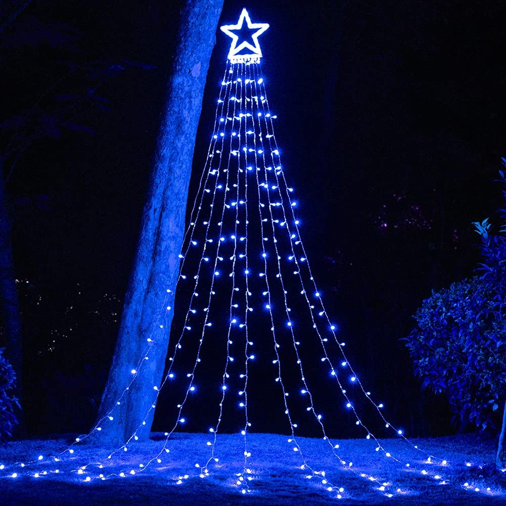 Luces decorativas de Navidad para exteriores, 317 luces LED de 11.5 pies, 8 modos de iluminación de memoria y temporizador, luces de estrella de