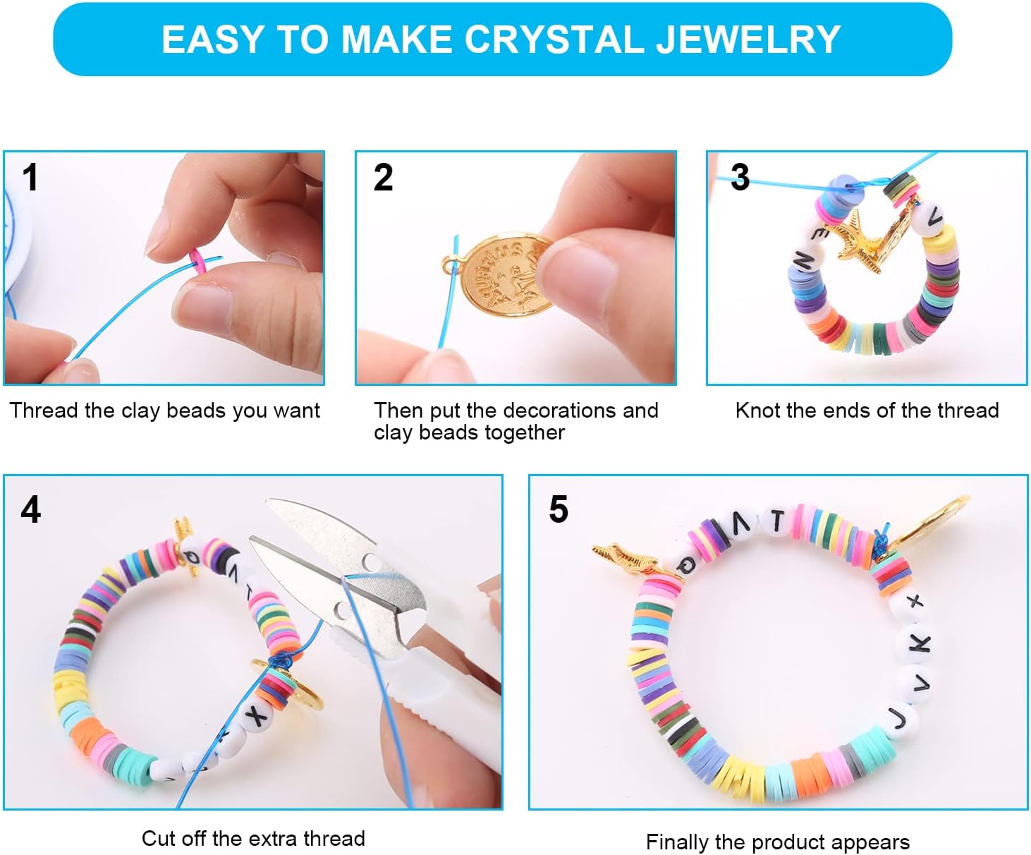 7300 cuentas de arcilla para hacer pulseras, kit de joyería, collares, regalos, 2 cajas planas, redondas, espaciadoras de polímero heishi con