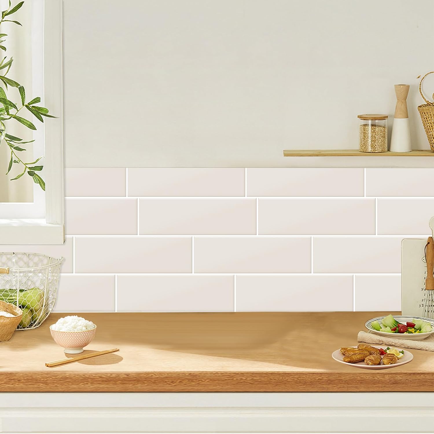 20 azulejos para despegar y pegar para salpicaduras de cocina, diseño más grueso de 12 x 4 pulgadas, azulejos de dedo beige de primera calidad,