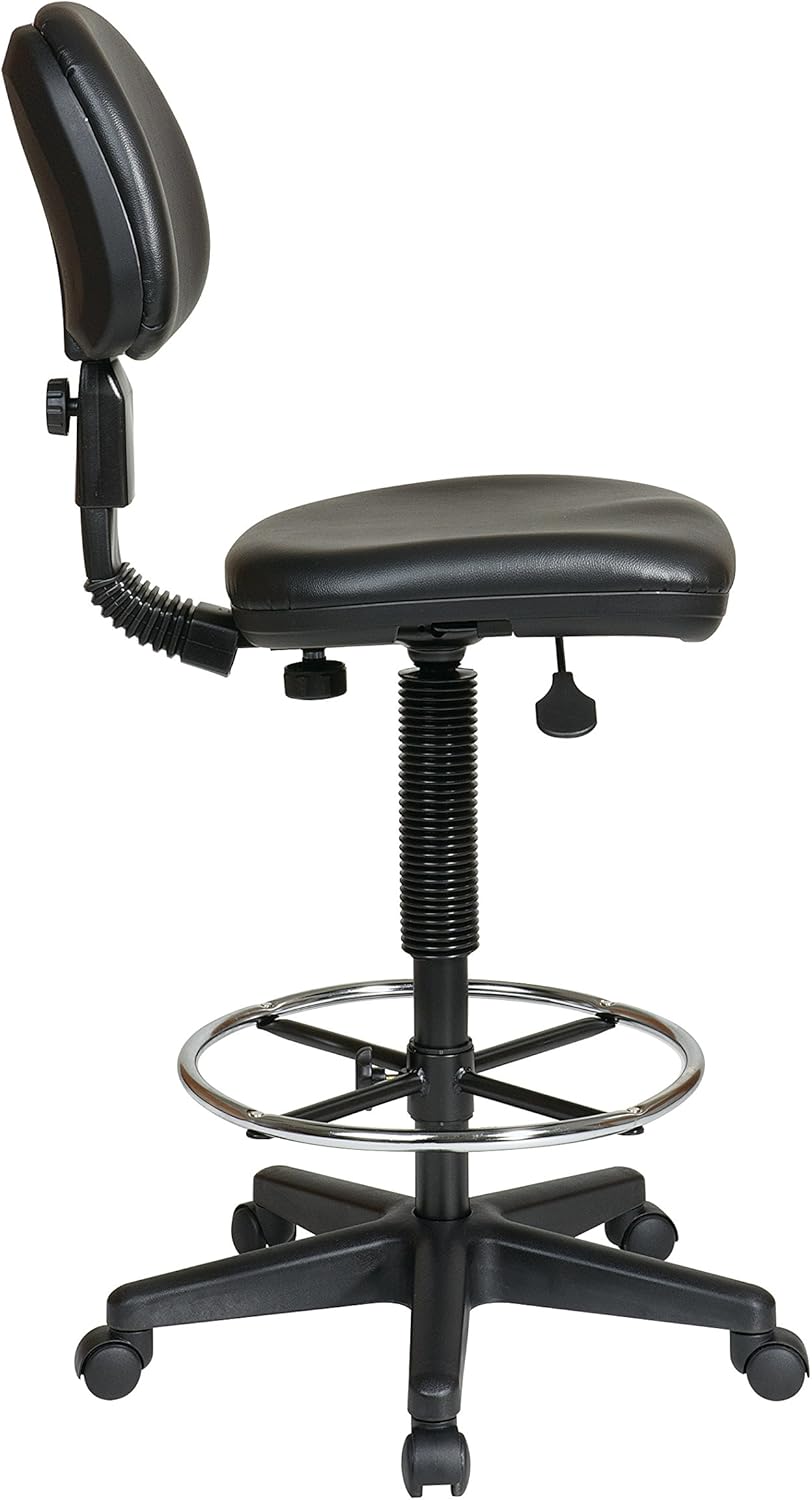 Office Star Asiento de vinilo de lujo y respaldo de malla, silla de dibujo con reposapiés ajustable de 20 pulgadas de diámetro, asiento y respaldo