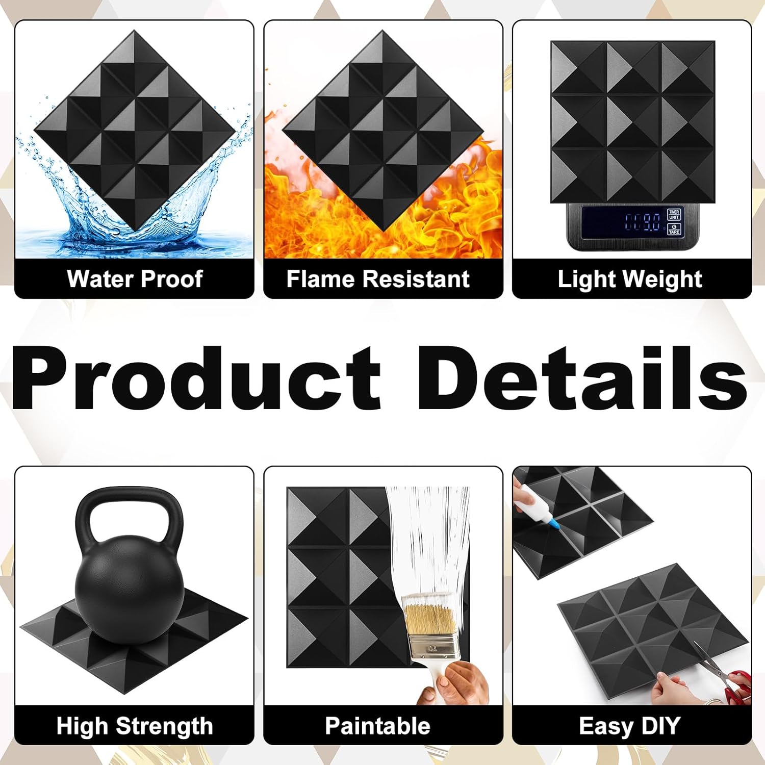 50 paneles de pared 3D con textura de PVC, paneles de pared decorativos de 11.81 x 11.81 pulgadas, azulejos de pared para sala de estar, vestíbulo,