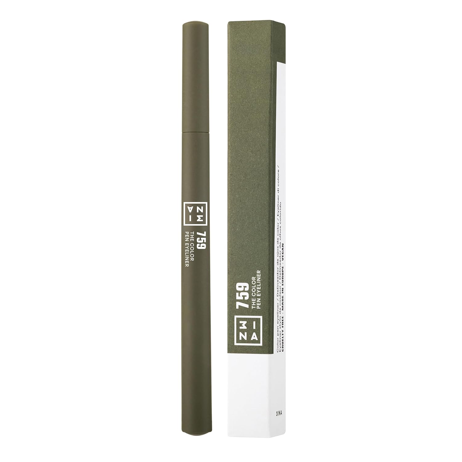 3INA The Color Pen 759 – Delineador líquido de larga duración con punta ultra fina 24 horas verde oliva – Colores vibrantes, mate, a prueba de