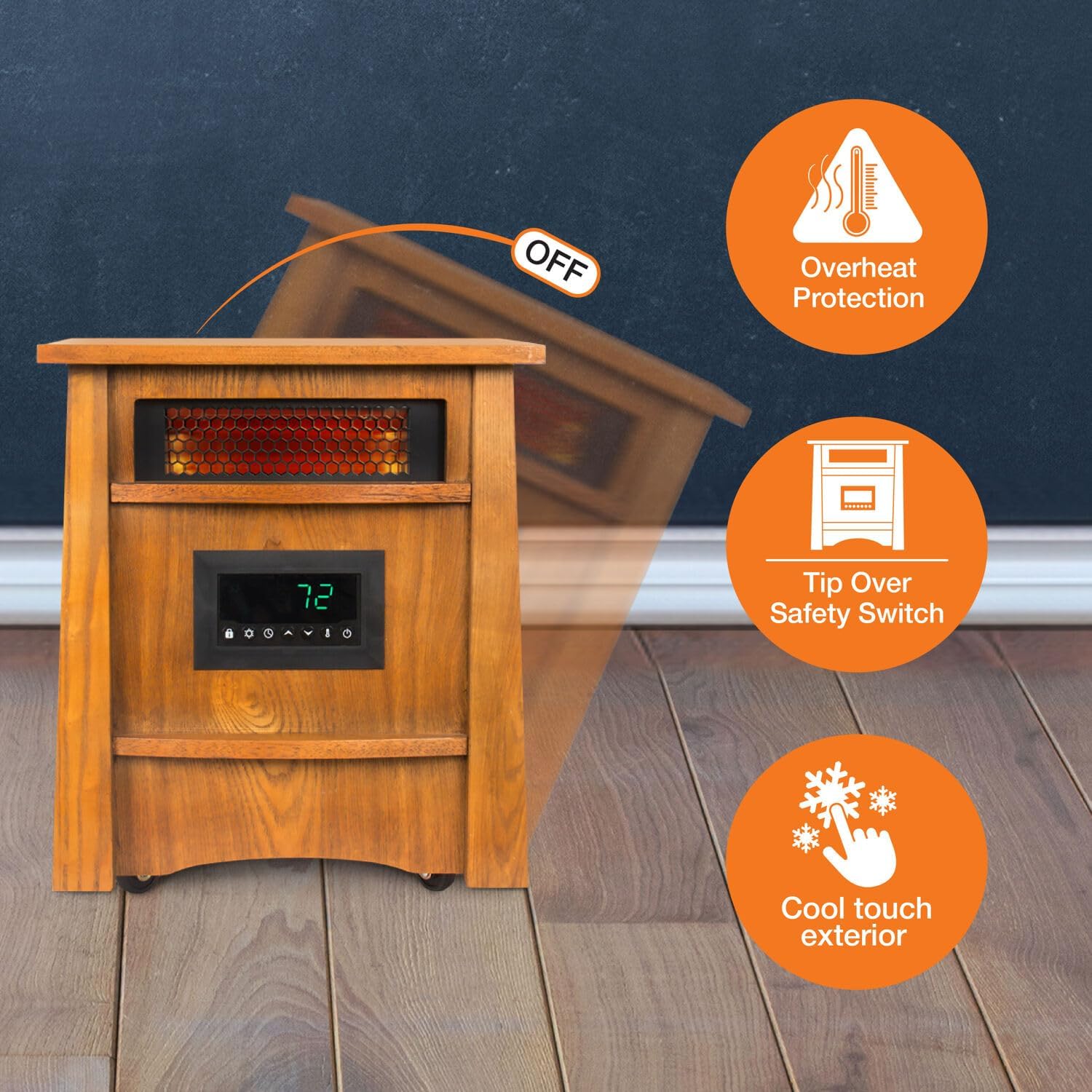 LIFE SMART Lifesmart – Control remoto de madera de 8 elementos, calentador infrarrojo portátil para dormitorio, sala de estar y sótano con gabinete