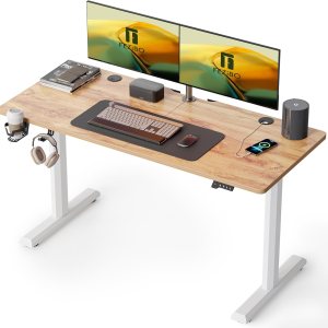FEZIBO Escritorio eléctrico de pie ajustable en altura, mesa de pie de 55 x 24 pulgadas, escritorio de oficina en casa con tablero de empalme, FEZIBO Escritorio eléctrico de pie ajustable en altura, mesa de pie de 55 x 24 pulgadas, escritorio de oficina en casa con tablero de empalme,