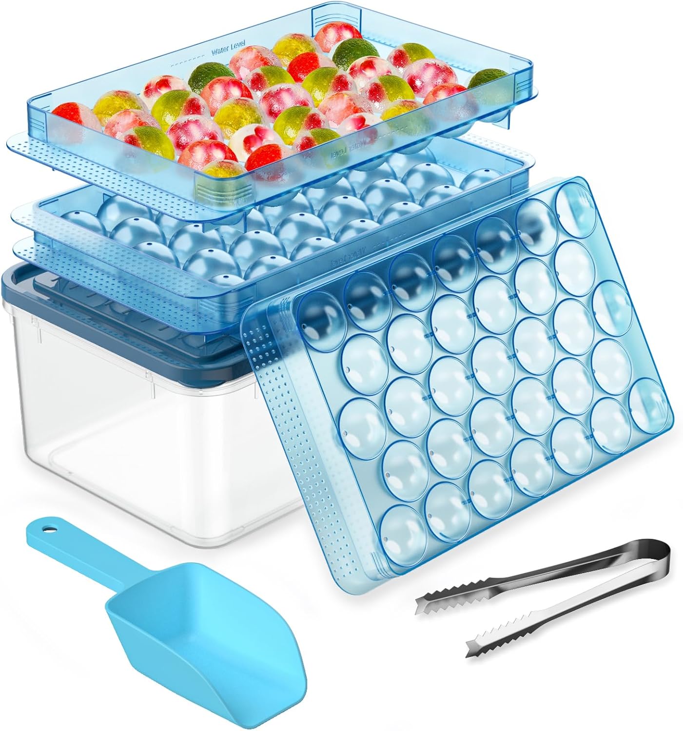 PHINOX – Bandeja de cubitos de hielo con tapa y contenedor, bandejas redondas de hielo para congelador, bandejas de hielo para hacer cubitos de