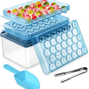PHINOX – Bandeja de cubitos de hielo con tapa y contenedor, bandejas redondas de hielo para congelador, bandejas de hielo para hacer cubitos de PHINOX – Bandeja de cubitos de hielo con tapa y contenedor, bandejas redondas de hielo para congelador, bandejas de hielo para hacer cubitos de