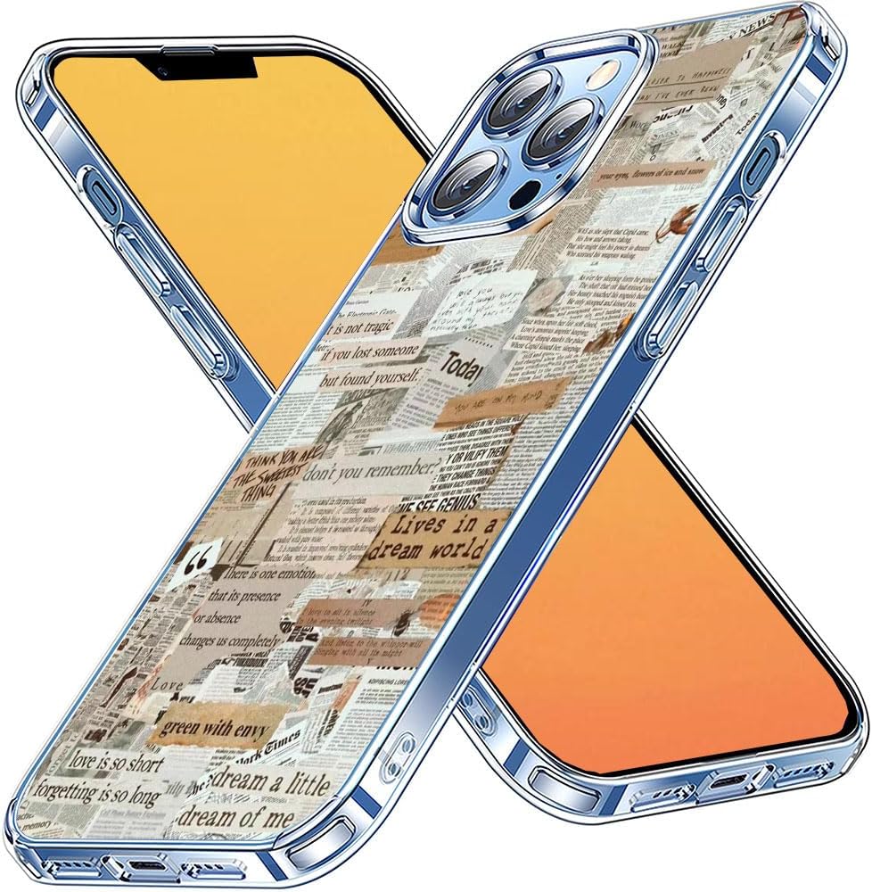 Kyppwh Funda estética de collage de periódicos compatible con iPhone 15 Pro, retro vintage Lifestyle Art Case compatible con iPhone 15 Pro, diseño