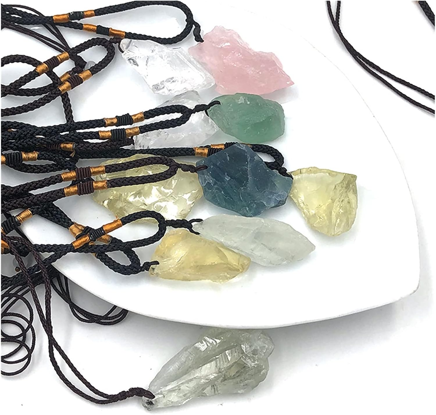 Feng Shui Decorate 1pc Random Natural Raw Amethyst Clear Rose Citrine Rough Stone Necklace Quartz Crystal Reiki Pendant Gift Gems Raw Rough Natural