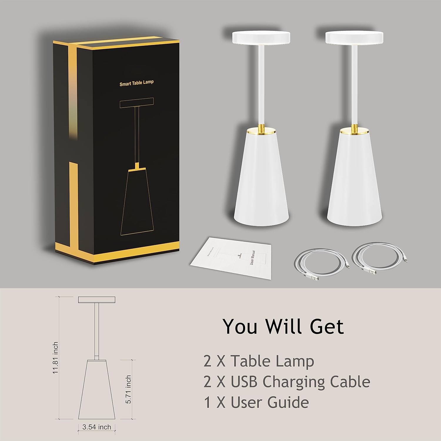 Lámpara de mesa para mesita de noche, inalámbrica, 3 colores, regulable, recargable por USB, lámpara de escritorio con batería de 4000 mAh, luces de