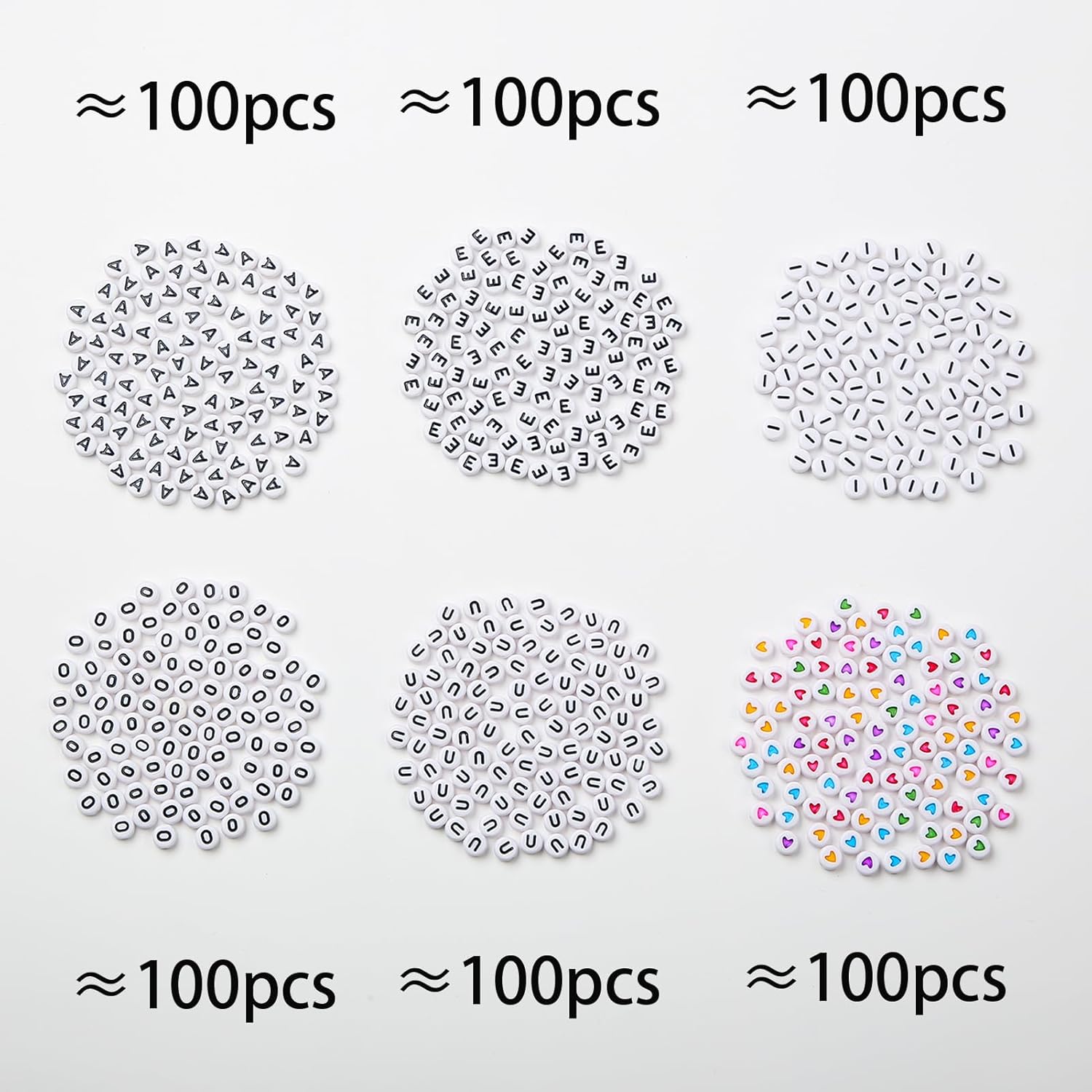 CYEENUT – 600 cuentas de letras vocales de colores, cuentas de letras redondas de 0.157 x 0.315 pulgadas, cuentas del alfabeto, pulseras de amistad,