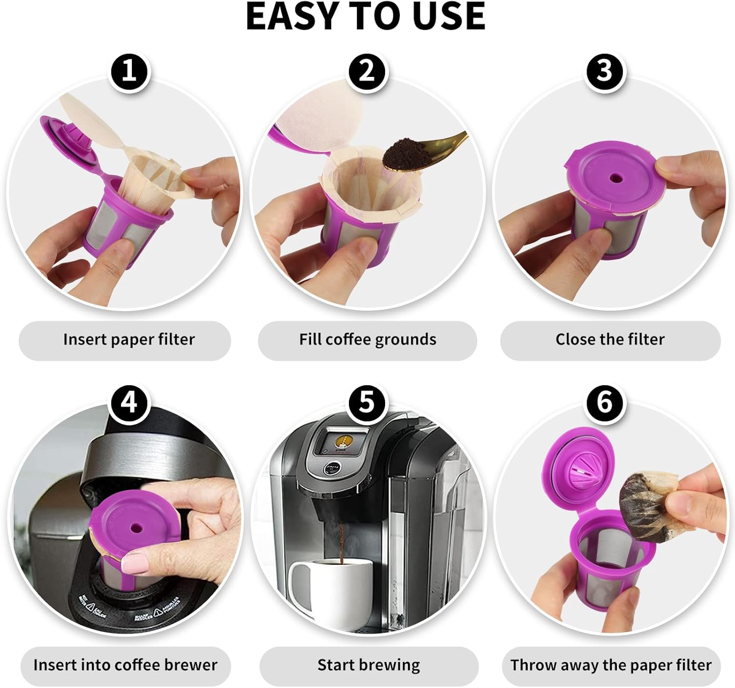 Paquete de 2 vasos K reutilizables con 5 agujeros y 100 filtros K Cup desechables con tapa (producto agregado)