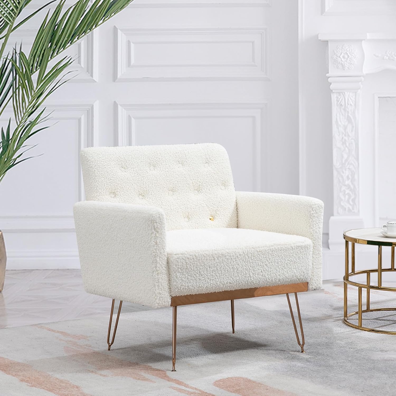 Silla decorativa moderna, sillón tapizado para ocio con delicadas patas de metal dorado, cómodo sillón para sala de estar, dormitorio, oficina, sala