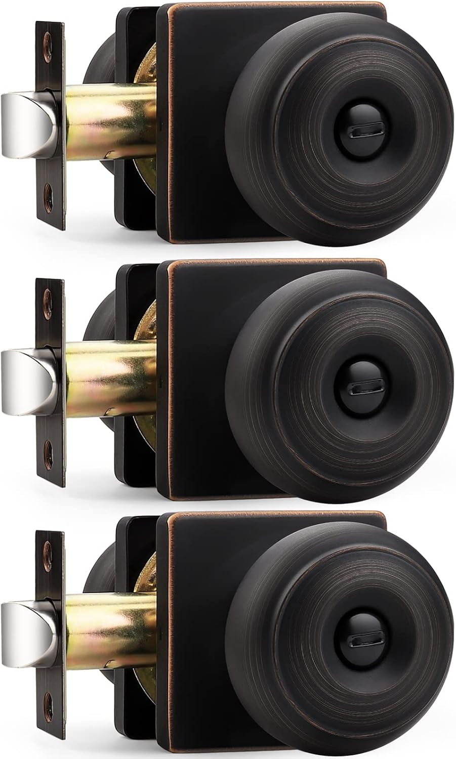 Probrico Pomos cuadrados para puerta de privacidad, pomos de puerta de dormitorio con cerradura, pomo de puerta interior de bronce aceitado para