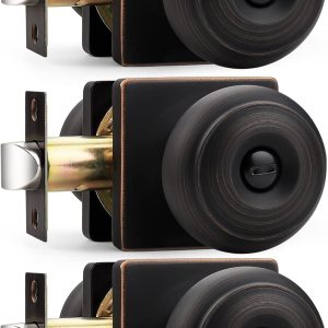 Probrico Pomos cuadrados para puerta de privacidad, pomos de puerta de dormitorio con cerradura, pomo de puerta interior de bronce aceitado para Probrico Pomos cuadrados para puerta de privacidad, pomos de puerta de dormitorio con cerradura, pomo de puerta interior de bronce aceitado para