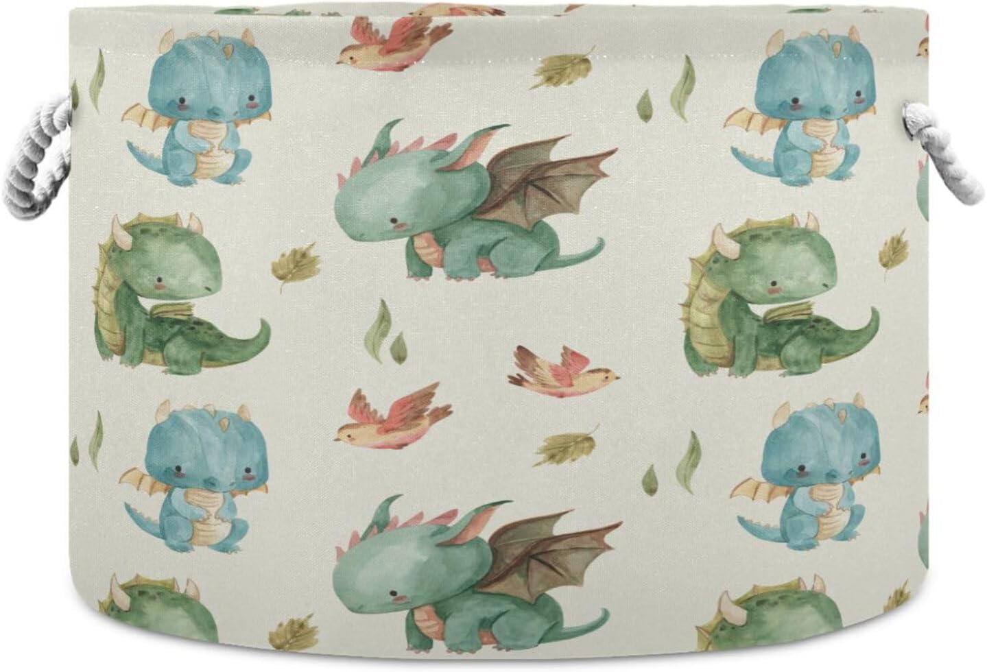 Canasta de cuerda de algodón con diseño de dragón de acuarela, grande, redonda, para bebé, manta, juguetes, para almacenamiento, dormitorio, baño,