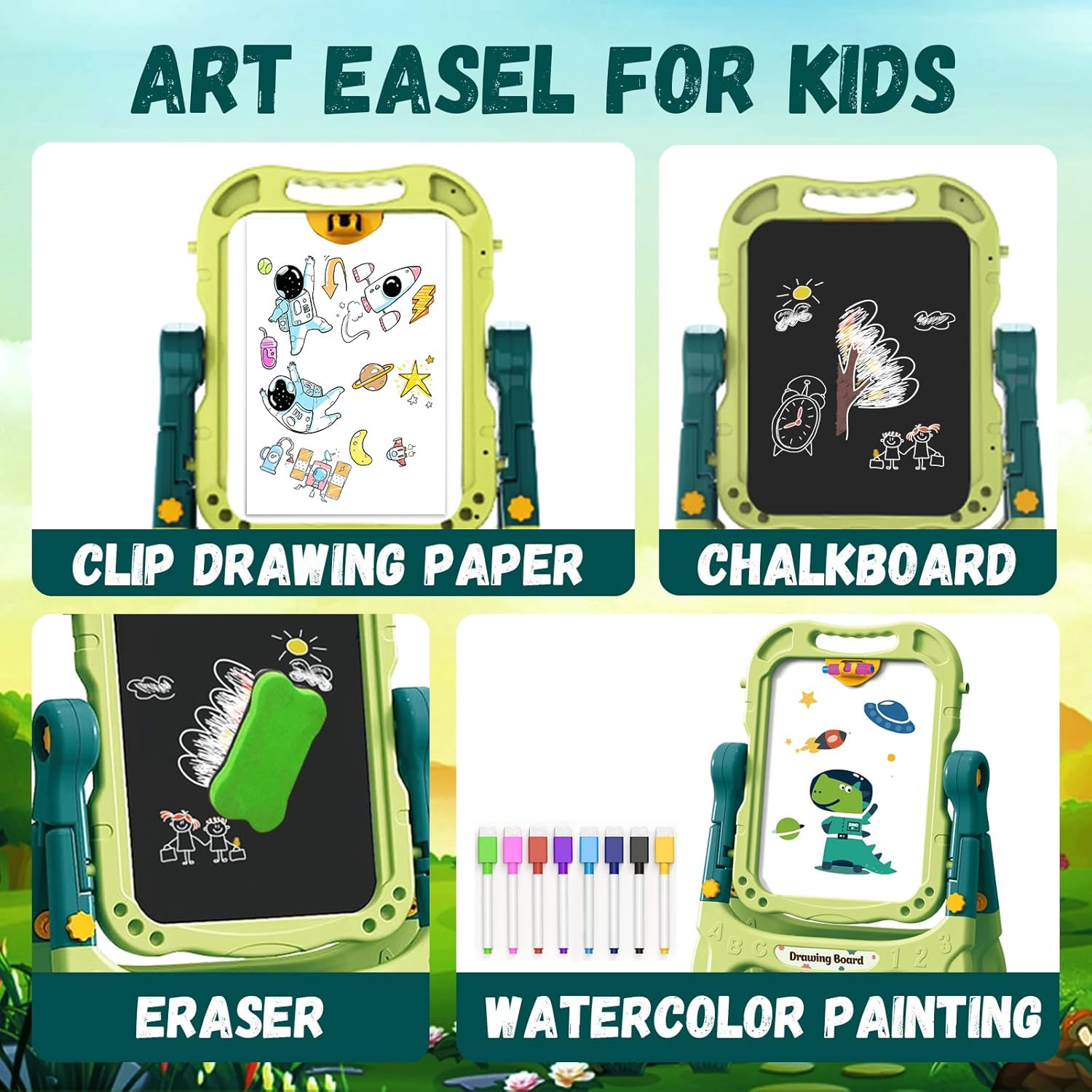 Caballete de arte para niños con tablero de dibujo magnético, caballete de doble cara con letras y números magnéticos, caballete de pie ajustable