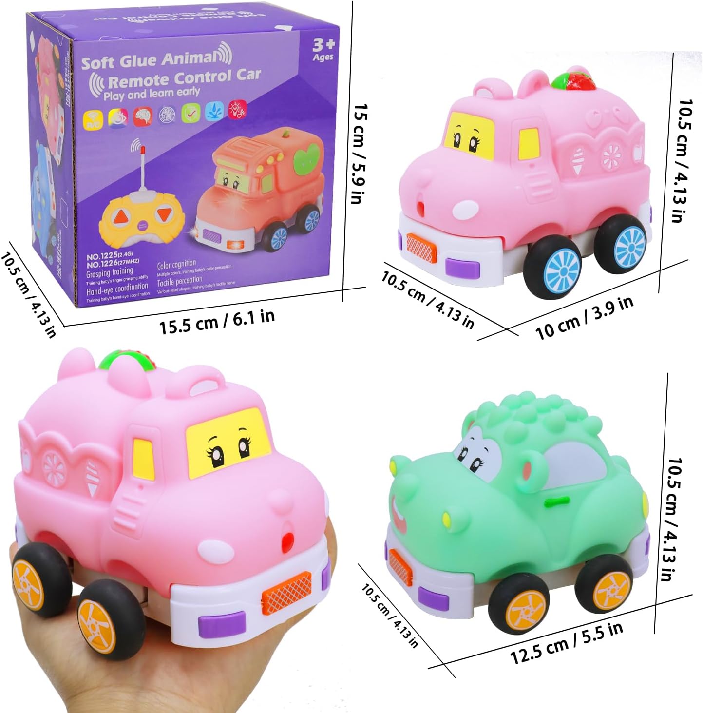 Juguetes para niñas a partir de 3 años de edad, autos a control remoto para niños pequeños, paquete de 2 autos RC de dibujos animados de 2.4GH con