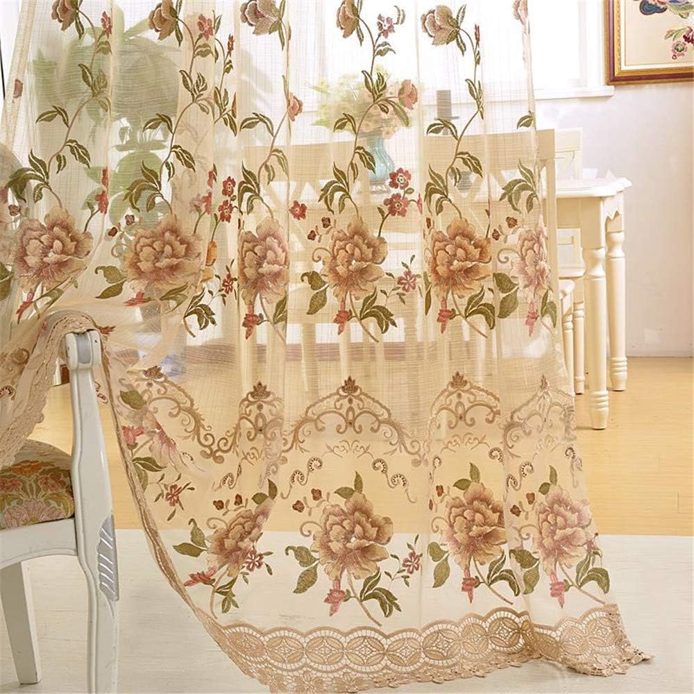 Cortina de gasa con diseño de flores en bordado europeo con ranura para cortinero Cortina romántica para ventana, para dormitorio o villa Permite el