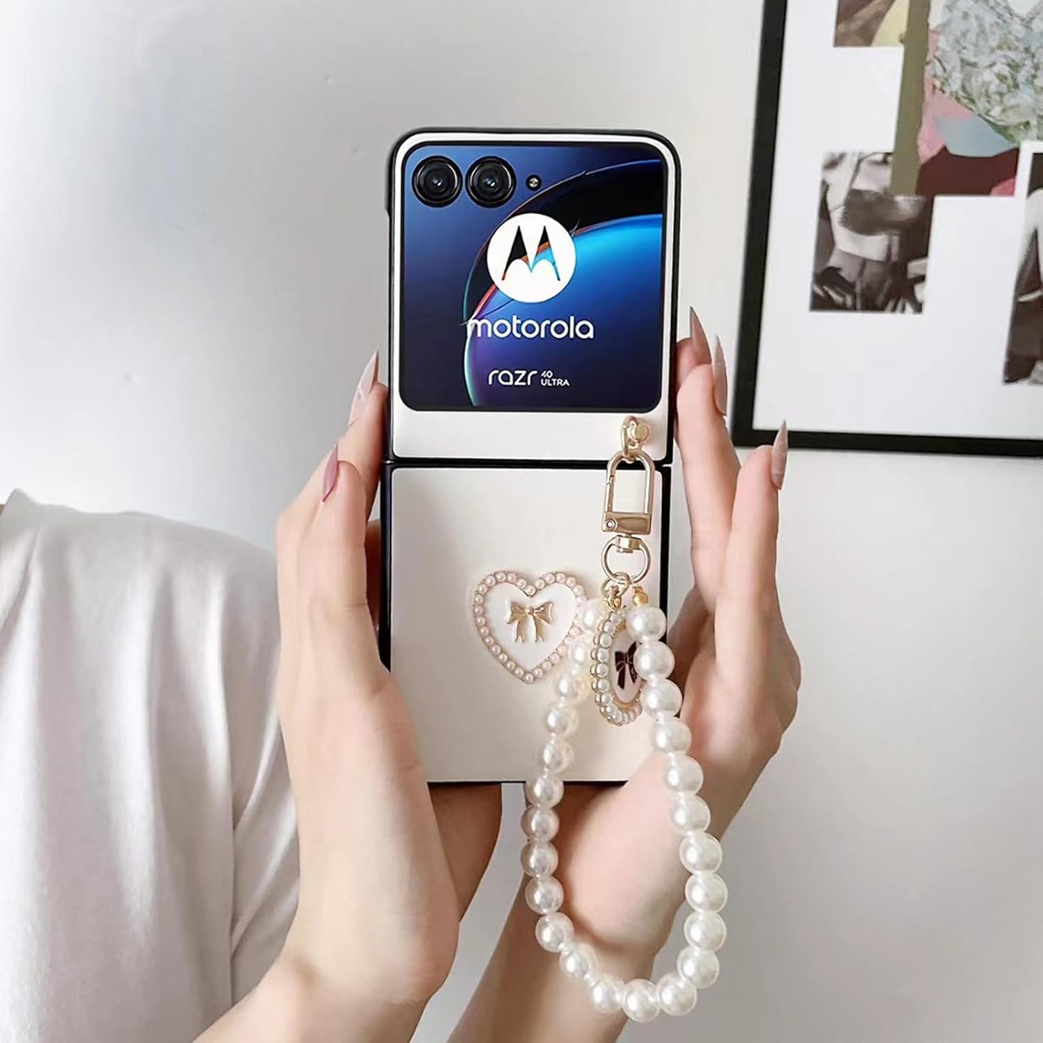 Funda para Motorola Razr Plus 2023 con cadena para mujer, funda protectora de piel sintética a prueba de golpes, bonita funda de teléfono para Moto