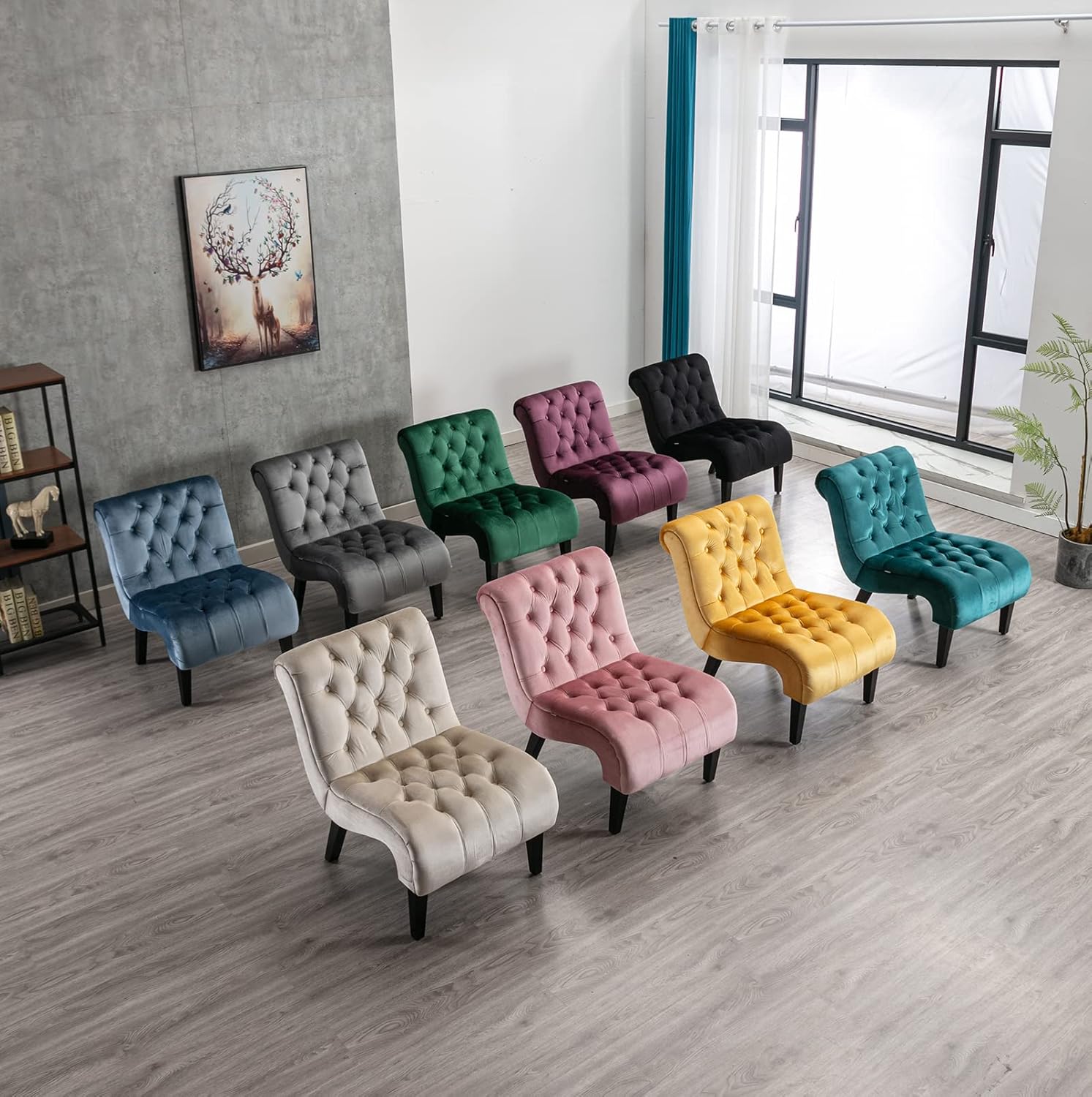 KINFFICT Sillón decorativo de terciopelo para sala de estar, silla de ocio moderna con respaldo copetudo, silla auxiliar sin brazos para interiores,