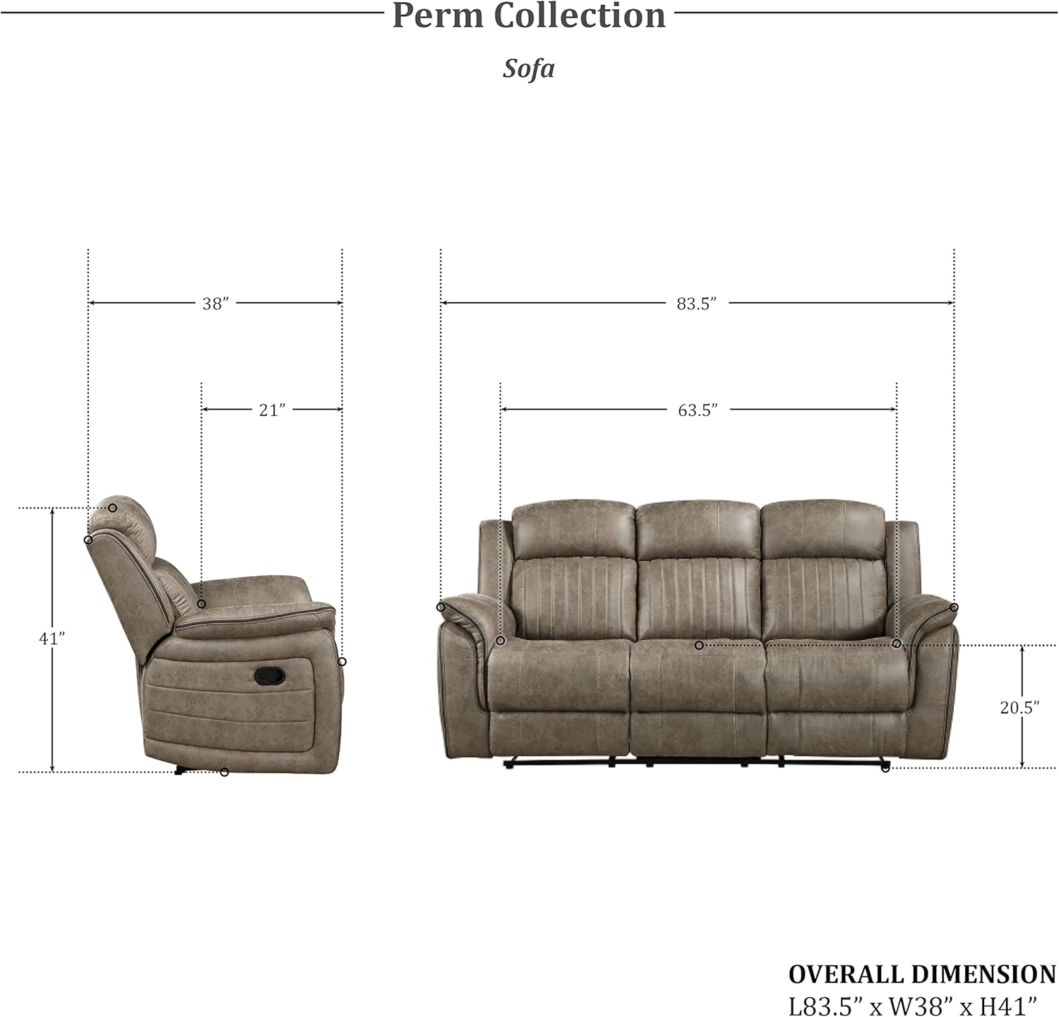 Lexicon Sofá reclinable doble Perm, marrón arena