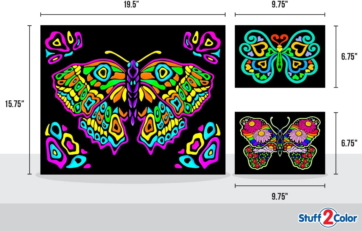 Póster de mariposa pintada para colorear, incluye 3 diseños (1 grande y 2 pequeño), para niños, niños pequeños, adolescentes y adultos hermosa