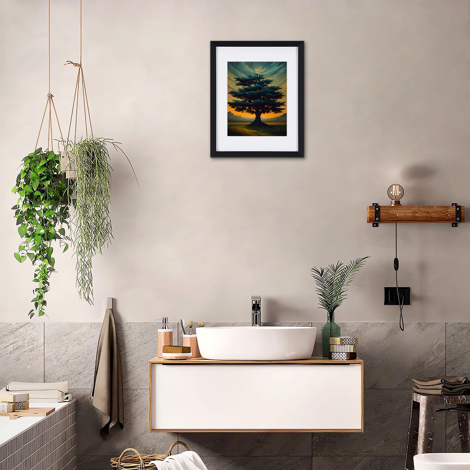 Decoración artística para pared de árbol, árbol abstracto enmarcado negro, impresiones en lienzo para el hogar, sala de estar, comedor, decoración
