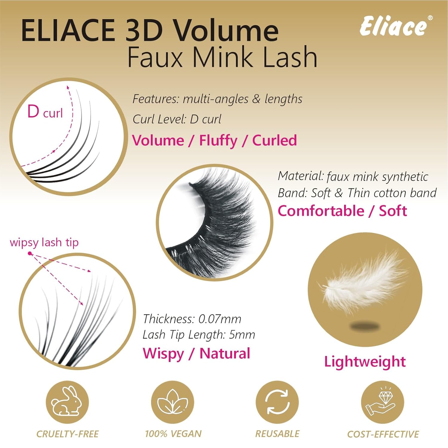 Eliace Pestañas postizas de aspecto natural, pestañas de ojo de gato, pestañas de visón 3D, esponjosas, largas y gruesas, pestañas postizas