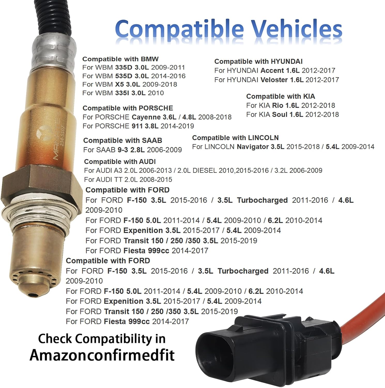 MANATEE 250-25035 234-5107 Sensor de oxígeno O2 ascendente para Audi A3 TT, para Volkswagen VW CC Eos Jetta Passat GTI, para Ford F150 Expedition