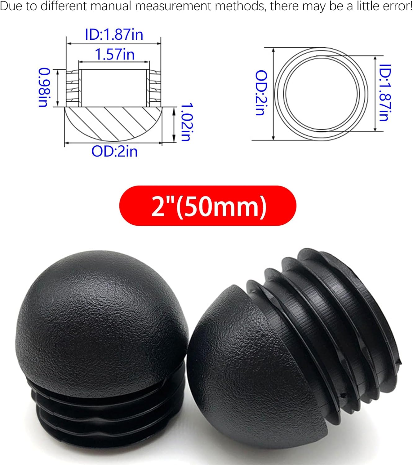 HANSHILAI – Tapón de tubo abovedado de 2 pulgadas, tapones de plástico negro de 1.969 in, 4 piezas de inserciones de tubo redondo para muebles,