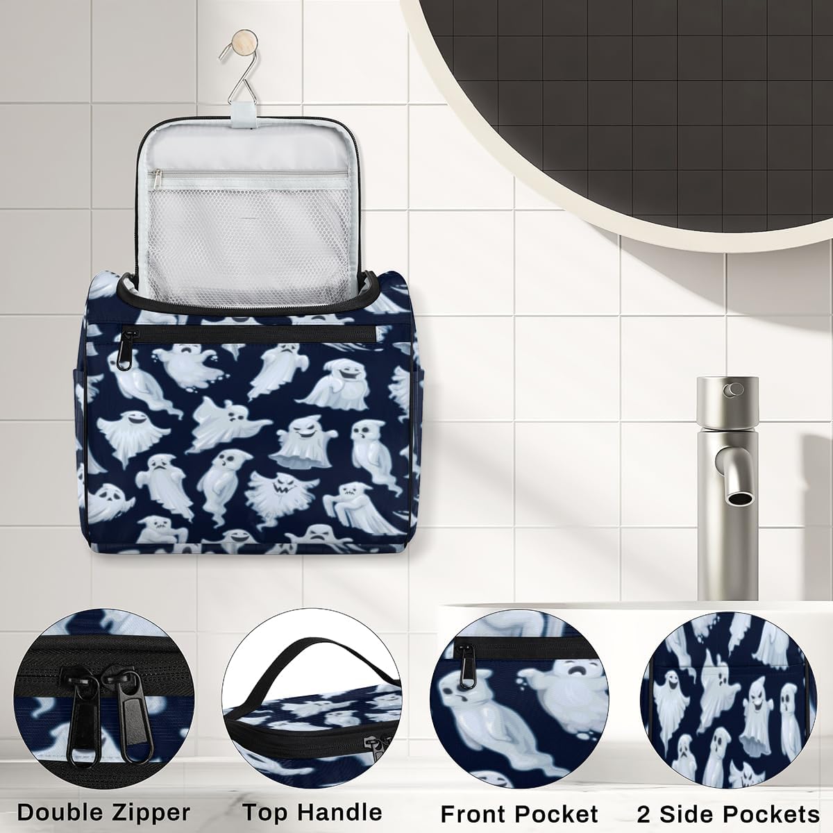 The Halloween Funny Texture Toiletry Bag for Women Travel Makeup Organizer with Hanging Hook Traveling Cosmetic Bags for Toiletries Accessories