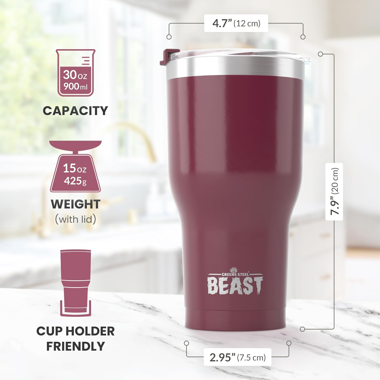 Greens Beast – Vaso de acero inoxidable con aislamiento al vacío para café, taza de hielo, doble pared, frasco de viaje