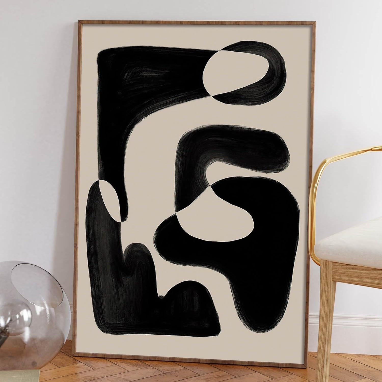 Lienzo abstracto negro para la pared, lienzo minimalista bohemio, pintura negra y marrón, impresiones abstractas neutrales para decoración de sala