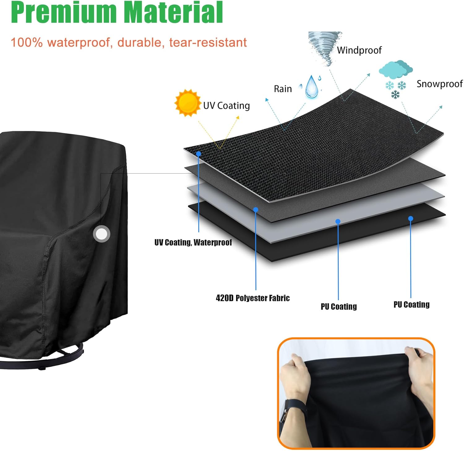 WOMACO Funda impermeable para silla giratoria de patio, para exteriores, tamaño pequeño, grande, de mimbre, protector de muebles (33 pulgadas de