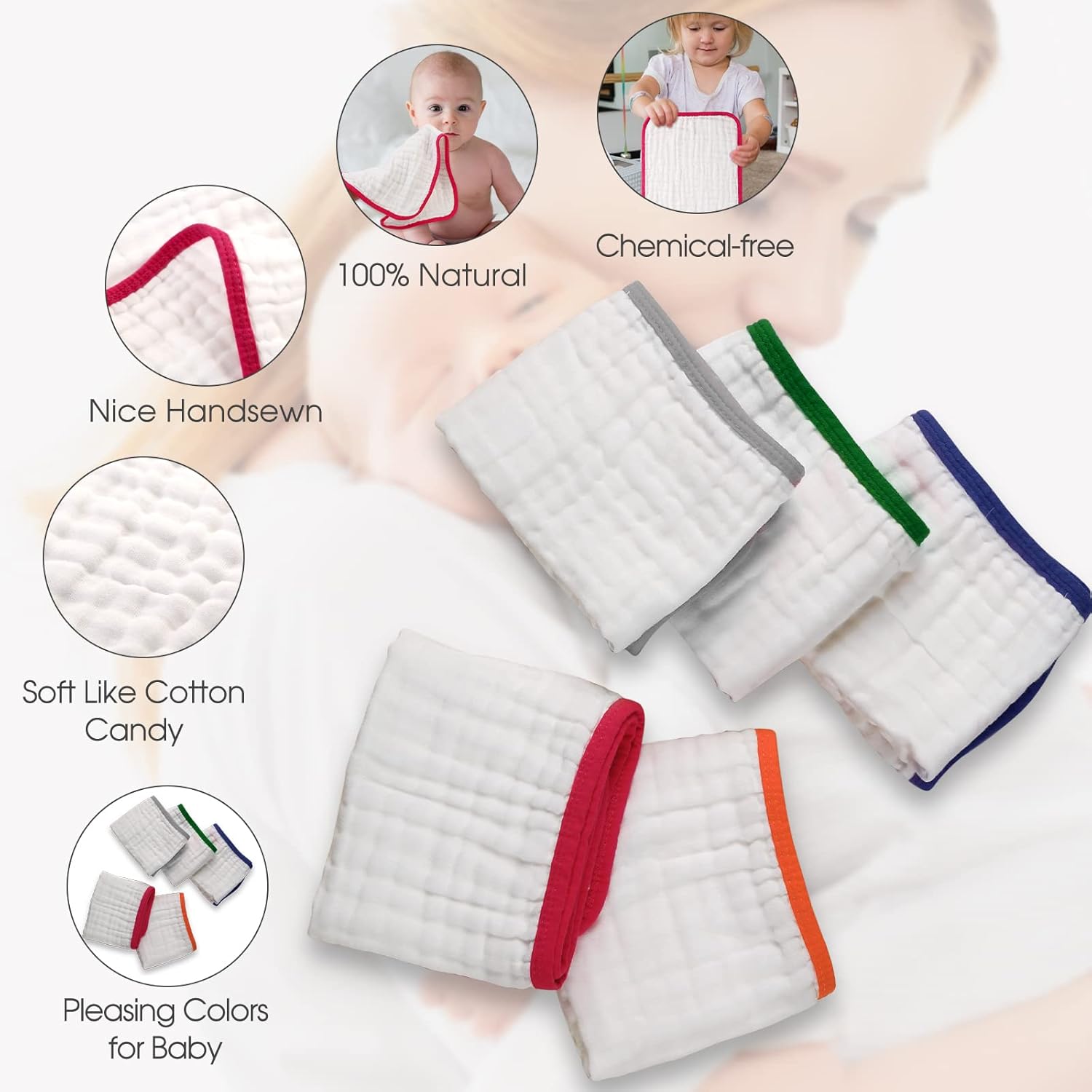 MUKIN Juego de paños para eructos unisex para recién nacidos, paquete de 6 baberos para niños y niñas (gris)
