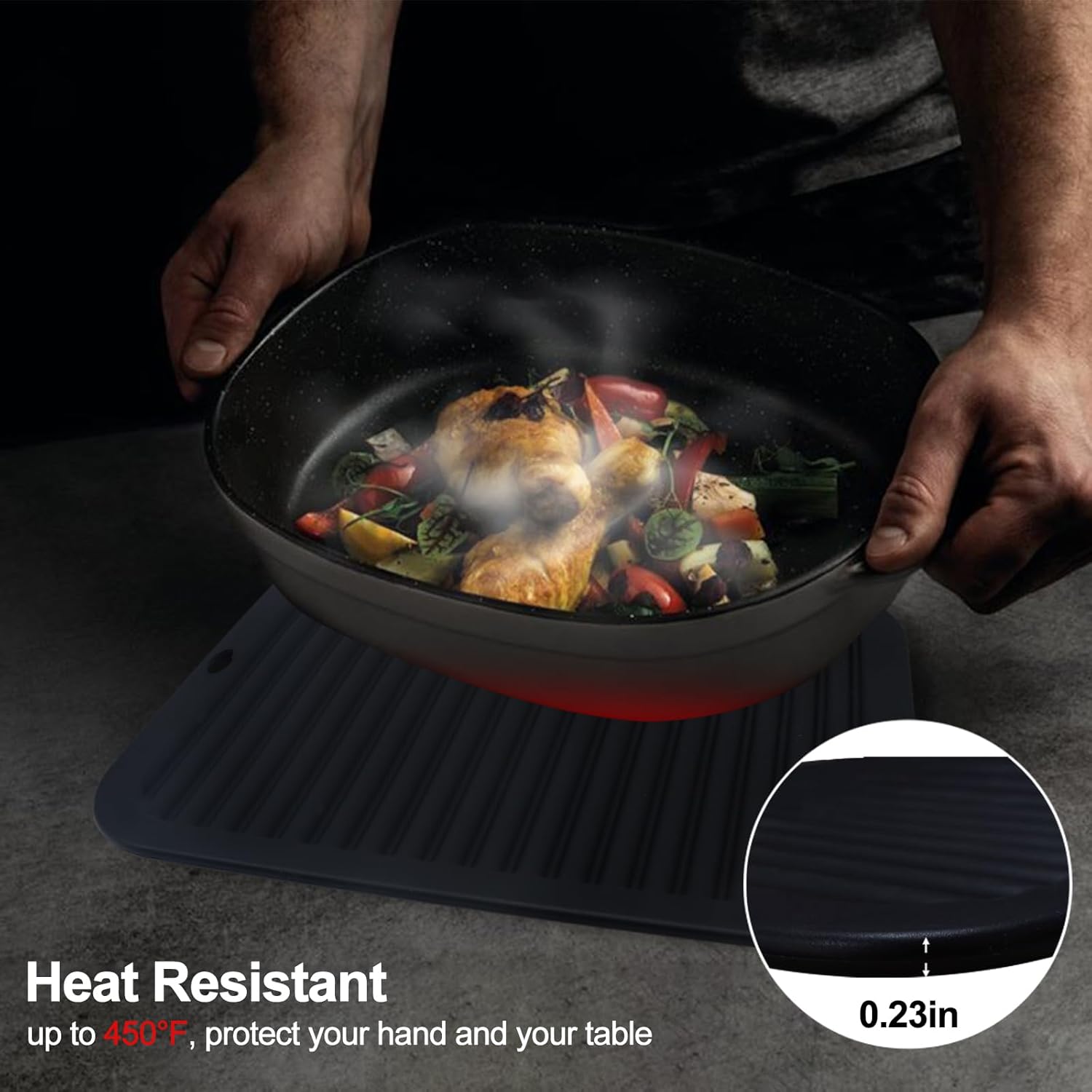 Coomin Salvamanteles de silicona para platos calientes, 2 alfombrillas resistentes al calor para encimeras, almohadillas calientes antideslizantes