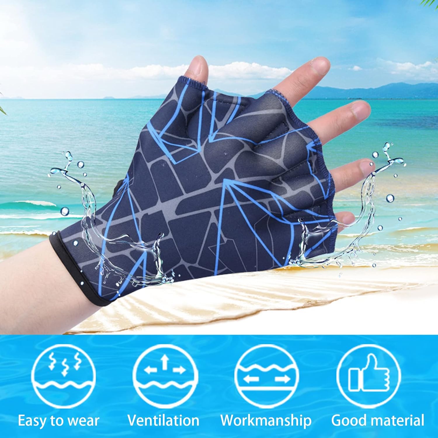 Guantes de entrenamiento de natación, guantes de natación para entrenamiento  Guantes de entrenamiento de natación unisex con aletas de malla para