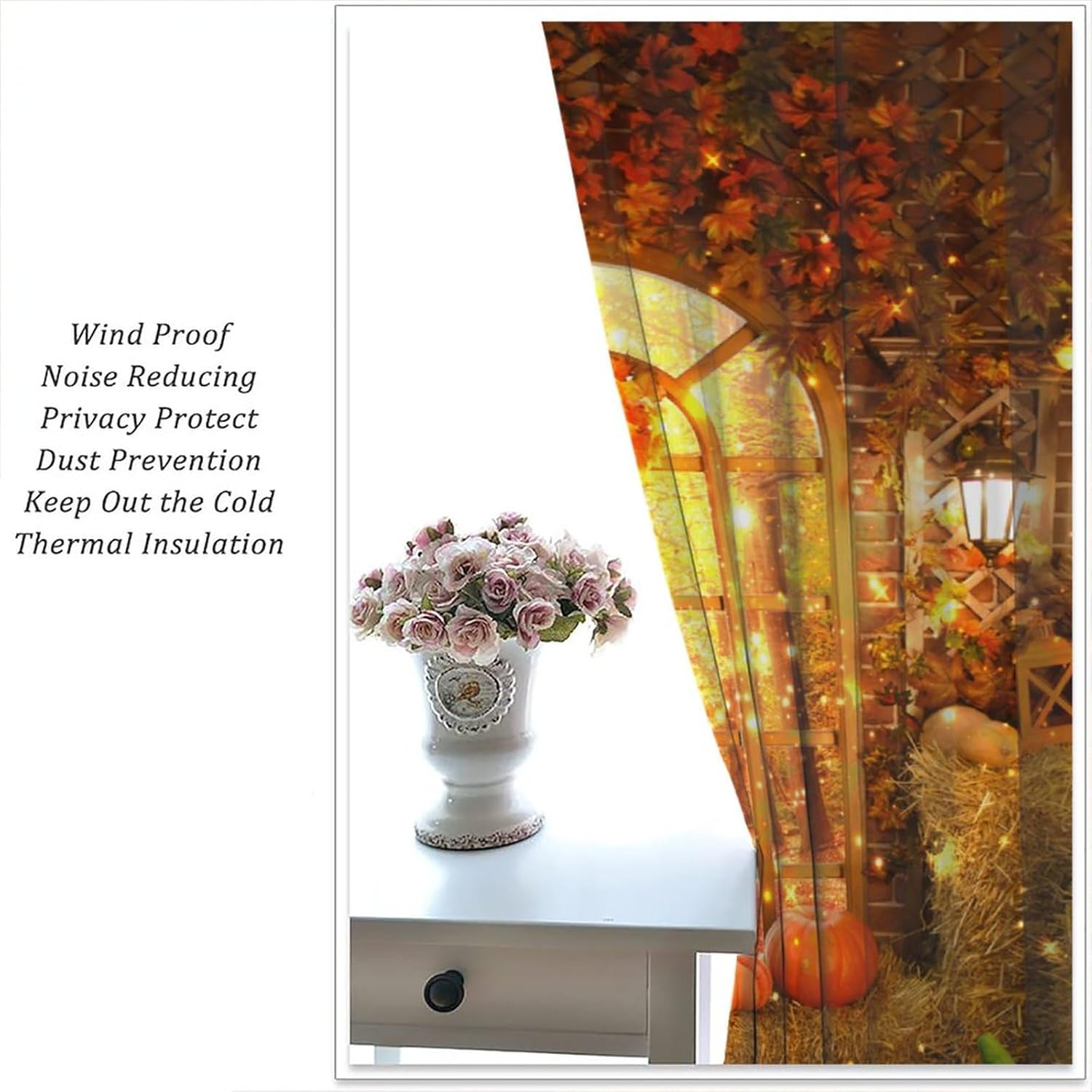 Cortinas de calabaza de cosecha de otoño, Acción de Gracias, hojas de arce otoñales, tratamientos de ventana para dormitorio, sala de estar, cocina,