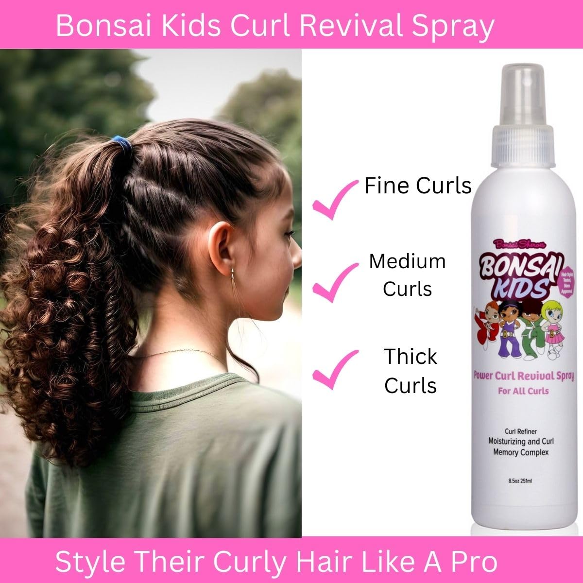 Spray para rizos para niños y niños pequeños, 8 onzas líquidas, sin desgarros, para niños pequeños, cabello biracial, restaura los rizos, rebote y